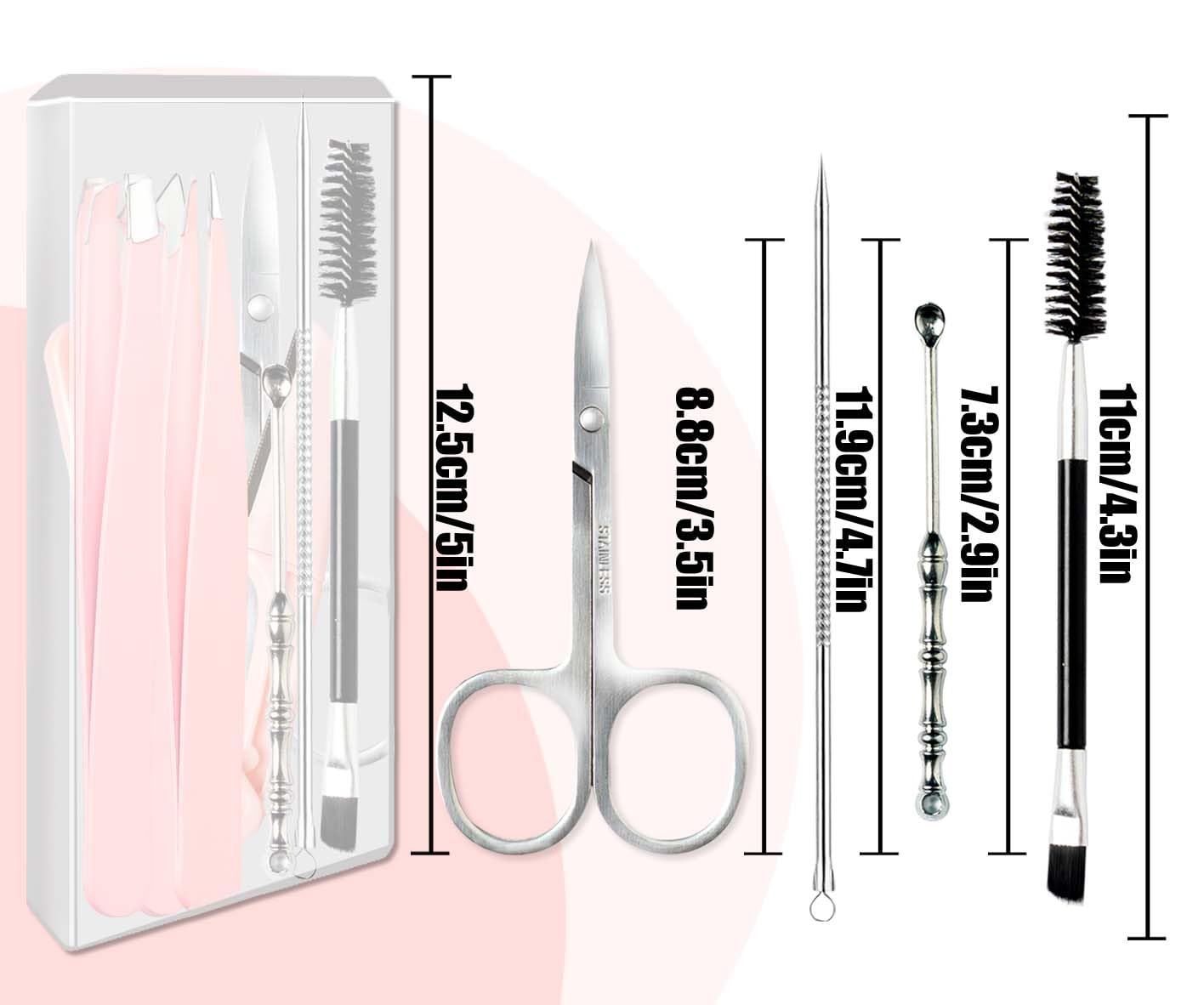 Muzioiernsu Tweezers for Women Facial Hair Eyebrow Kit Tweezer Set Pink