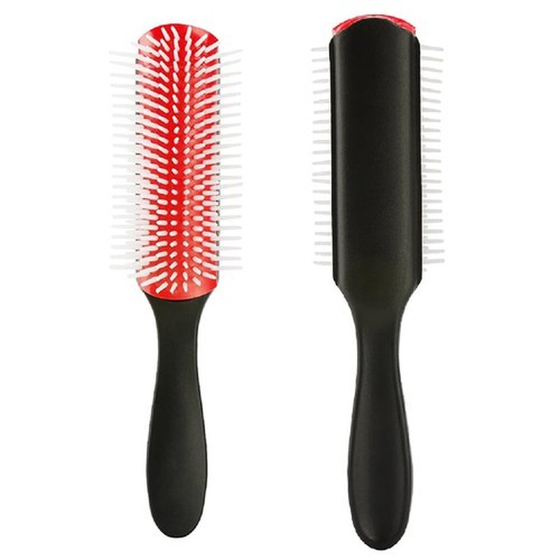 NuAngela Hair Brush - 9 Rows for Easy Cleaning, Styling & Detangling | Perfect for Curly Hair (Red)