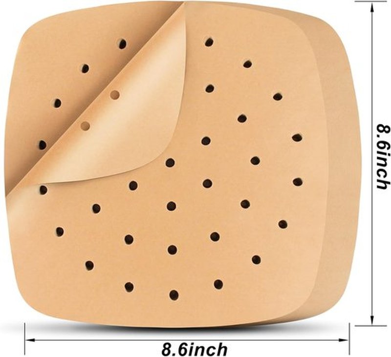 HOFHTD Air Fryer Liners - 200 Pcs Perforated Parchment Paper Sheets, 8.5 Inch for Baking & Steaming