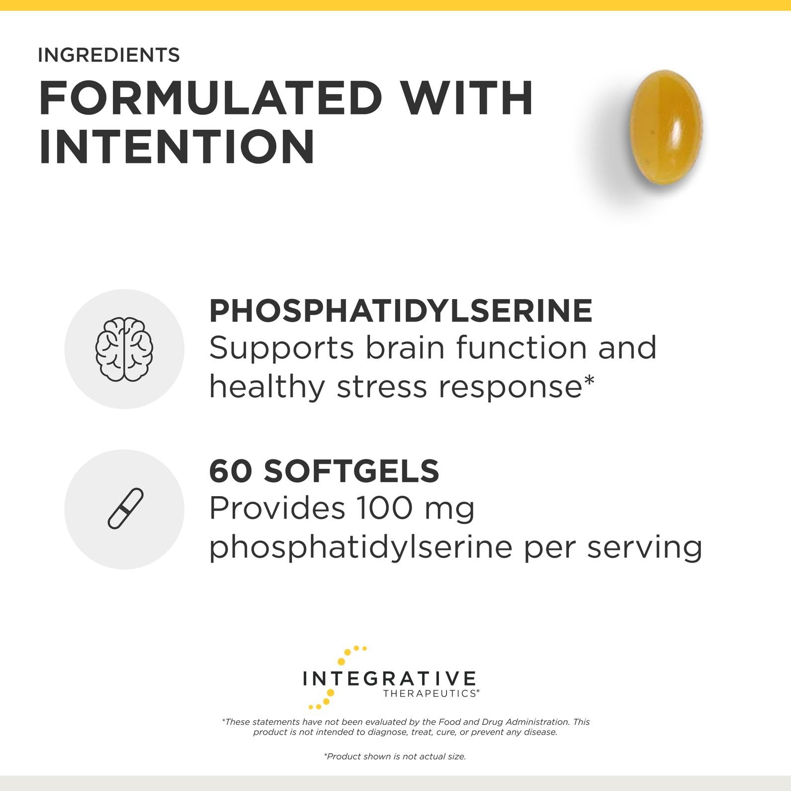 Integrative Therapeutics Phosphatidylserine - Brain & Cognitive Function Support* - Supports Healthy Stress Response* - Soy-Free, Gluten-Free & Dairy-Free - 60 Softgels (60 Servings)