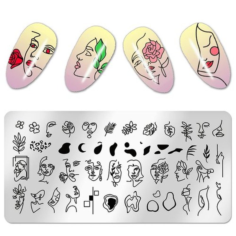 SILPECWEE 6Pcs Nail Stamp Simple Line-Drawing Design Nail Stamping Kit DIY Nail Plate Manicure Accessories For Summer