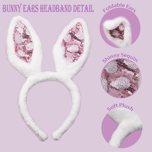Susunaya 1 pc Bunny Ears Headbands Plush Rabbit Ear Headband for Women Bunnys Ear Headband for Kids Adults Party Supplies（pink）