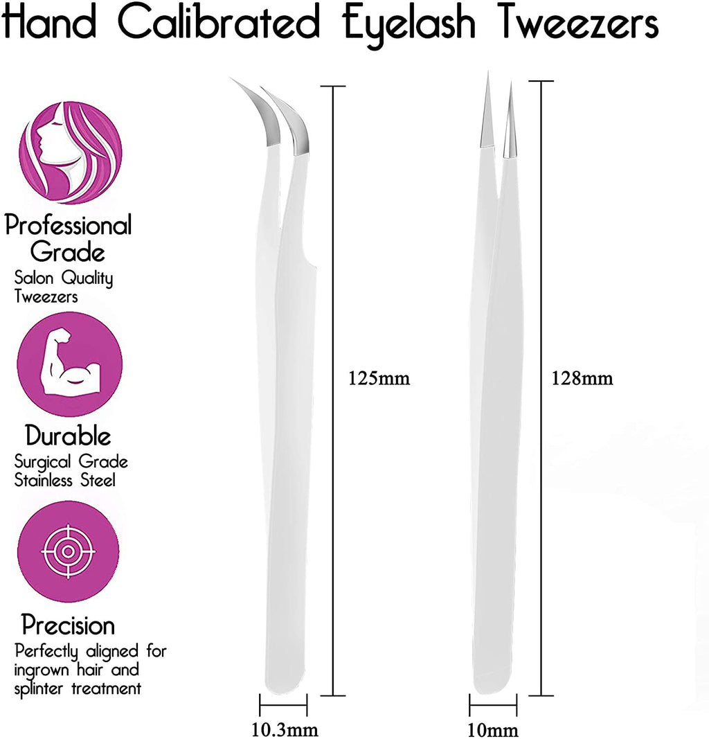 SIVOTE Eyelash Extension Tweezers for Classic & Volume Lashes, 2-Pack, White