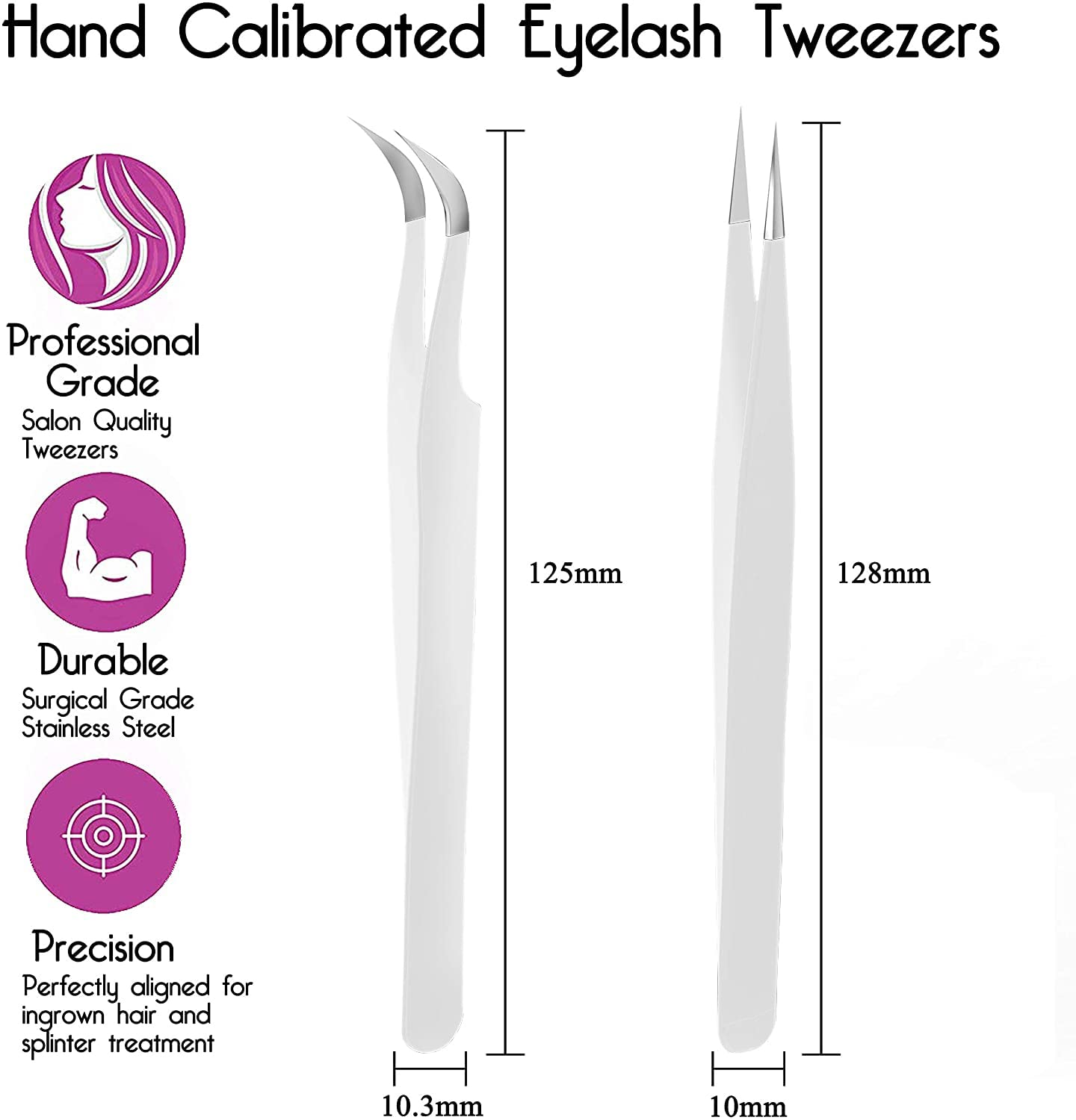SIVOTE Eyelash Extension Tweezers for Classic & Volume Lashes, 2-Pack, White