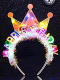 Zoestar Light Up Happy Birthday Crown Headband Glow Ball Hair Bands Sparkly Birthday Party Hair Accessories Women(Colorful)