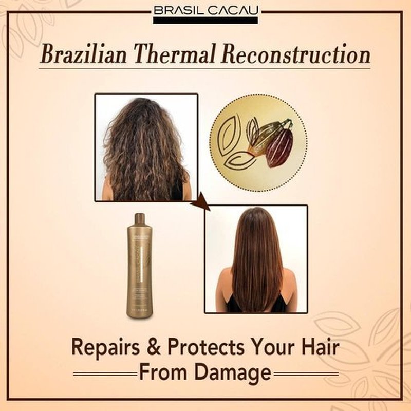 Brasil Cacau Keratin Thermal Treatment - 3 Step Hair Smoothing System for Frizz Control
