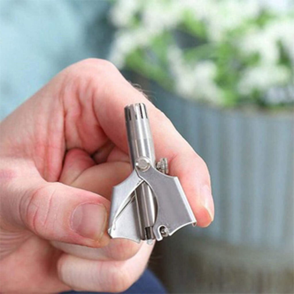 XSZCSDVCS Portable Ear and Nose Hair Trimmer Universal for Men and Women，Stainless Steel Manual，Battery-Free, Washable，Nose Vibrissa Razor Shave Clipper, Silver