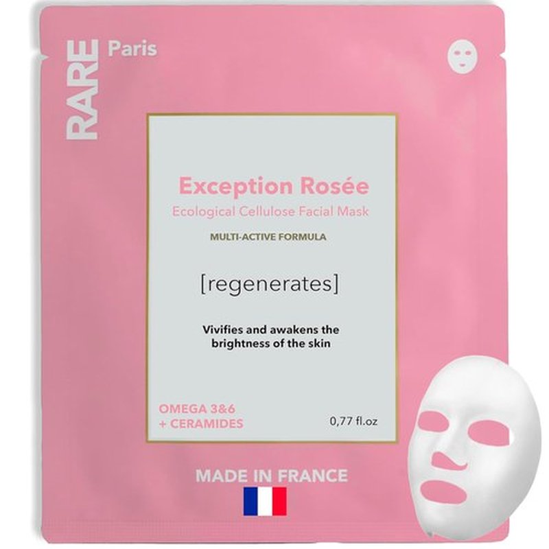 RARE Paris - Exception Rosée - Regenerating Facial Sheet Mask - Hydrating & Brightening - With Ceramides & Omega-3 & 6 - Brightening, Firming & Revitalizing - Multi-Active Serum Formula - 1 Pack