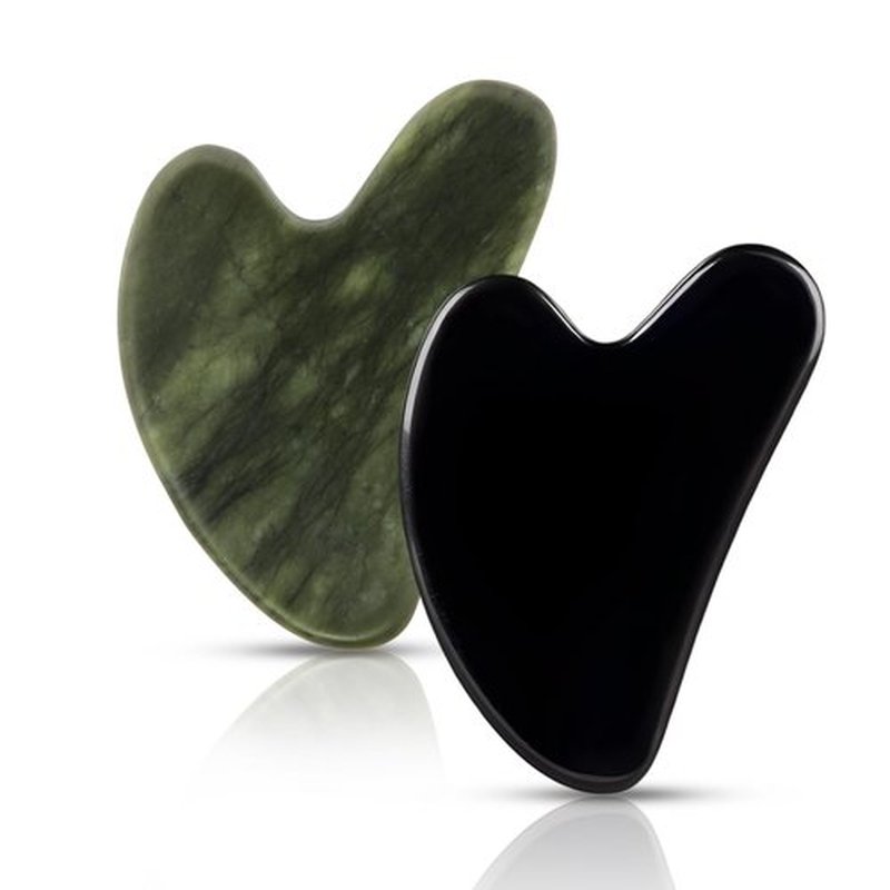 FUIYOOCEN Gua Sha Facial Tools 2 Pack, Natural Jade Guasha Tool for Face,Double Chin & Jawline, Gua Sha Stone Self-Skin Care Face Stone Gua Sha tools for Women Guasha Stone, Black and Green