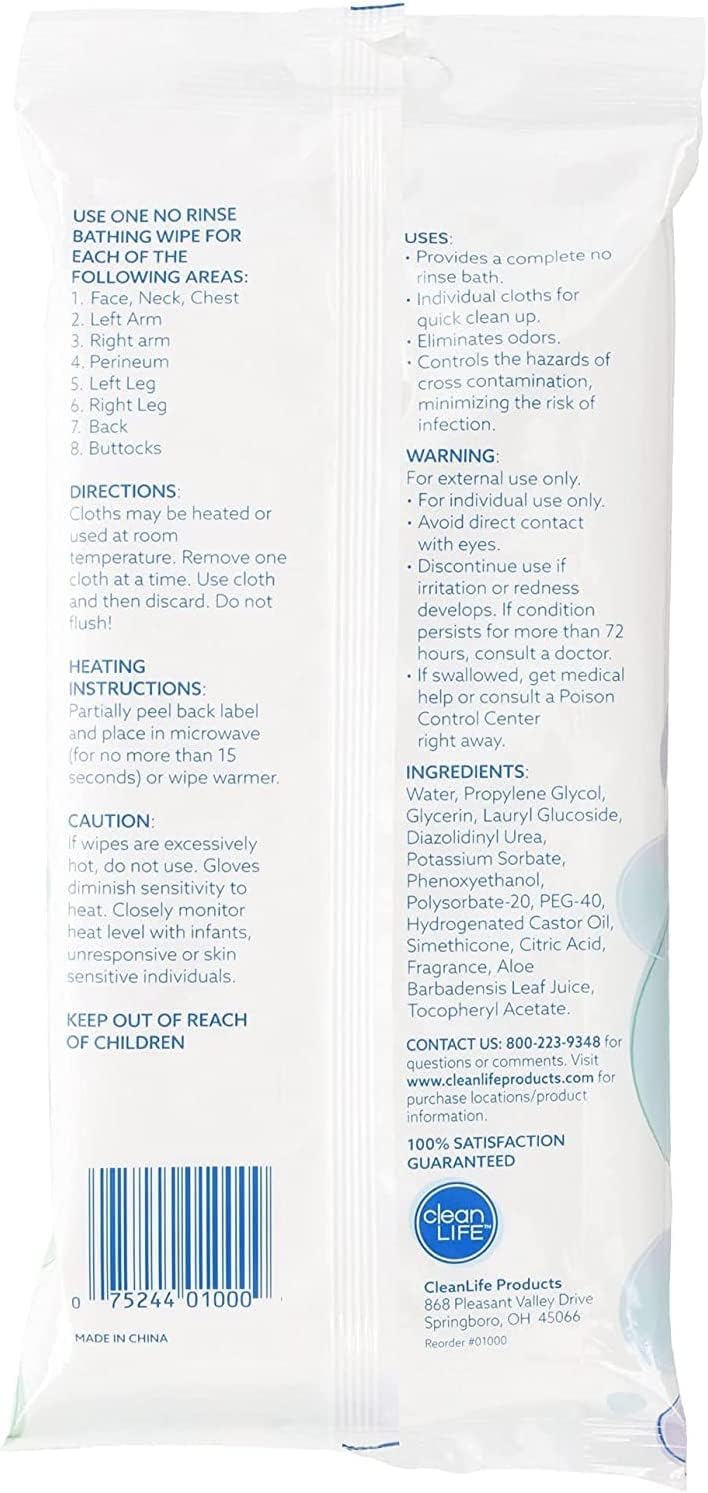 Cleanlife No-Rinse Bathing Wipes (5 Packs of 8) - 40 Disposable Body Wipes | Cleansing Bath Wipes for Adults, Elderly, Camping, Hospital | Rinse Free Personal Care for Travel, Bedridden, Dementia