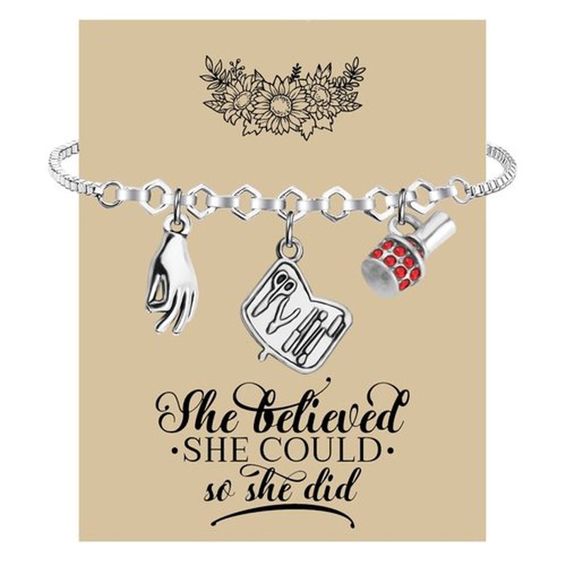 Lywjyb Birdgot Nail Tech Bracelet Nail Artist Gift Nail Technician Jewelry for Manicurist Cosmetology (nail br card)