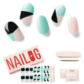 NAILOG Semi Cured Gel Nail Strips, 20Pcs Long Lasting Light Green Black Color Block Gel Nail Stickers, Salon Quality Easy Apply & Remove Works with Any UV/LED Nail Lamps, Three