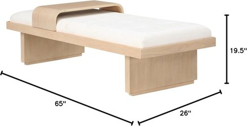 Meridian Furniture Arlington Collection Mid-Century Modern Bench - Soft Cream Chenille, Solid Wood, 65" W x 26" D x 19.5" H