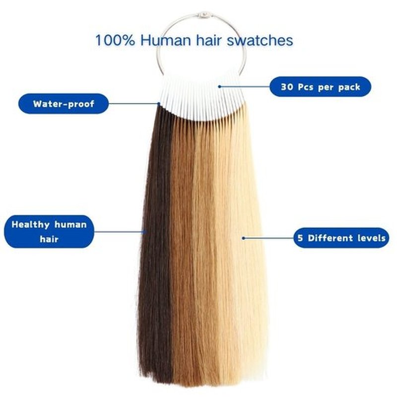 REDMENCO Human Hair Swatches Testing Color 5 Natural Level Shades Samples for Salon Color Rings 30 Pieces 8 Inch
