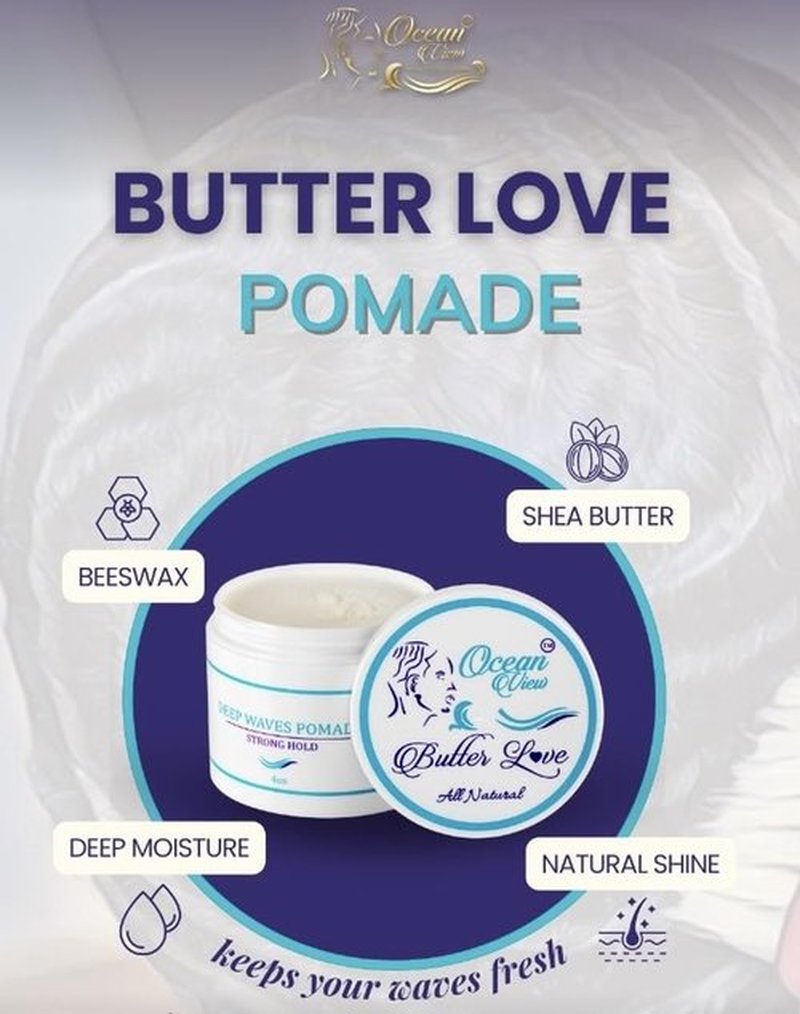 OCEAN VIEW DEEP WAVES POMADE Butter Love, 360 Wave Grease for Men Promotes Layered Waves, Moisture, Control and Silky Shine – All Natural Wave Cream with Shea Butter and Beeswax for Wolfing (4 oz)