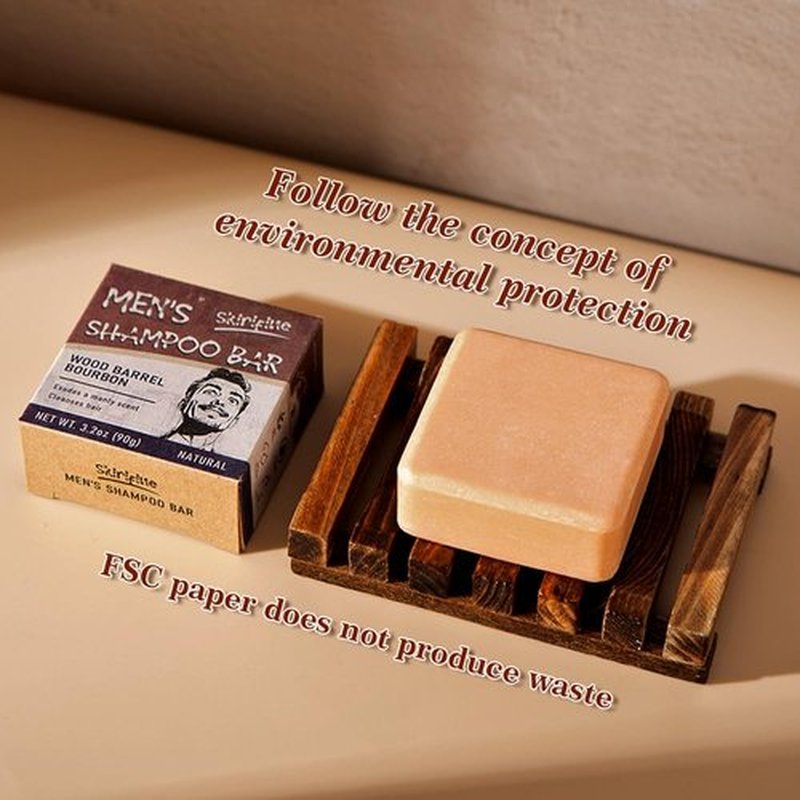 SKIRIFINE Shampoo Bar for Men - Experience a Distinctive Masculine Aroma, Quick Lather & Easy Rinse, Wood Barrel Bourbon Scent Natural Men Shampoo Soap Bar, ldeal for Travel - 3.2oz