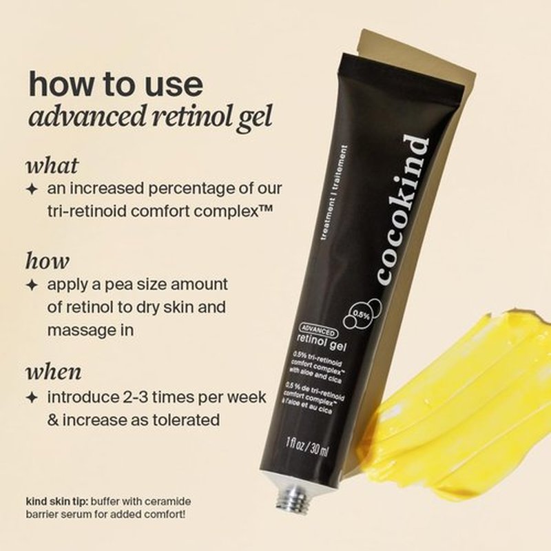Cocokind Advanced Retinol Gel 0.5% - Smooth Fine Lines & Uneven Texture | Aloe & Cica, 1 fl oz