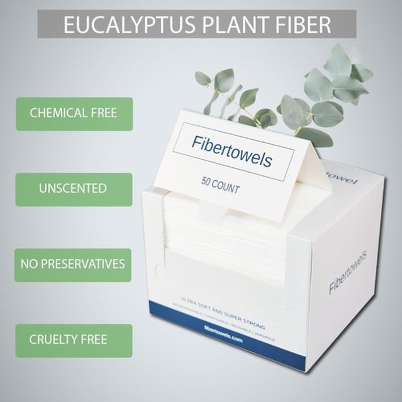 Fibertowels XL Disposable Face Towels 10” x 12” Eucalyptus Fiber Face Towelettes, Ultra Soft Facial Tissue Wipes for Women, Skin Friendly Dry Wipes Makeup Remover 50 Count (Pack of 1)