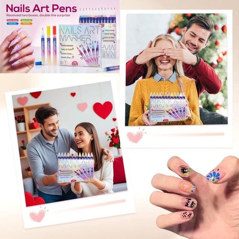 0.5 MM Nail Art Pens Set 12 Colors, 3D Nail Polish Pens Waterproof and Quick-drying, Drawing Painting Point Liner Acrylic Painted Pen Kit for Home Salon, Nail Art Pen Kit for Beginners (12 Colors)