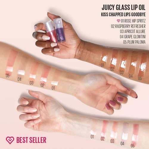 Kaja Juicy Glass Lip Plumping Oil | 01 Rose Hip Spritz | Hydrating, Feel Plumped and Lightweight with Vitamin Tree Fruit Oil, Vegan, Cruelty-Free, Clear Tint Stain Shine Gloss Plumper