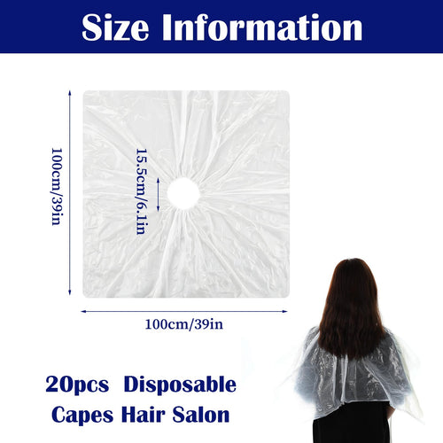 20pcs Disposable Salon Cape Waterproof Hair Cutting Color Cape For Hairs Stylist 39 X 39 In Disposable Barber Capes PE Hairs Dye And Styling Bibs For Home And Salon Use Makeup