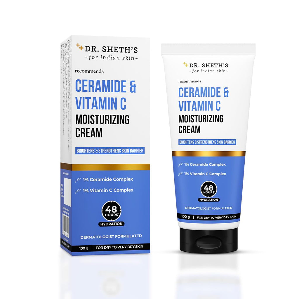 Dr. Sheth's Ceramide & Vitamin C Moisturizing Cream |For Dry to Very Dry Skin | 48hr Deep Hydration | Non Sticky | Biomimetic Ingredients | For Men & Women |100g