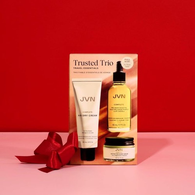 JVN Trusted Trio Hair Care Set - Travel Essentials with Air Dry Cream, Recovery Serum & Scalp Oil | Silicone-Free