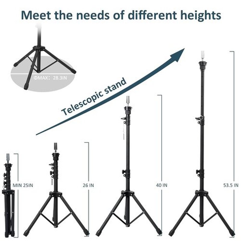Klvied Wig Stand Tripod Upgraded, Mannequin Head Stand Double Locking, Reinforced Metal Wig Head Stand with Tool Tray, Black (53.5 Inches)