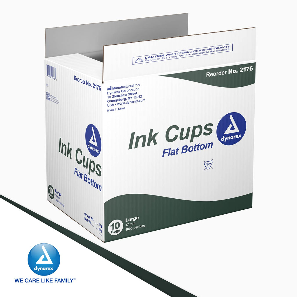 Dynarex Tattoo Ink Cups - 17mm Clear Disposable Plastic Ink Caps for Tattooing - Tattoo Ink Caps with Flat Bottom, Wide Rims - 1000 Per Bag, 10 Bags