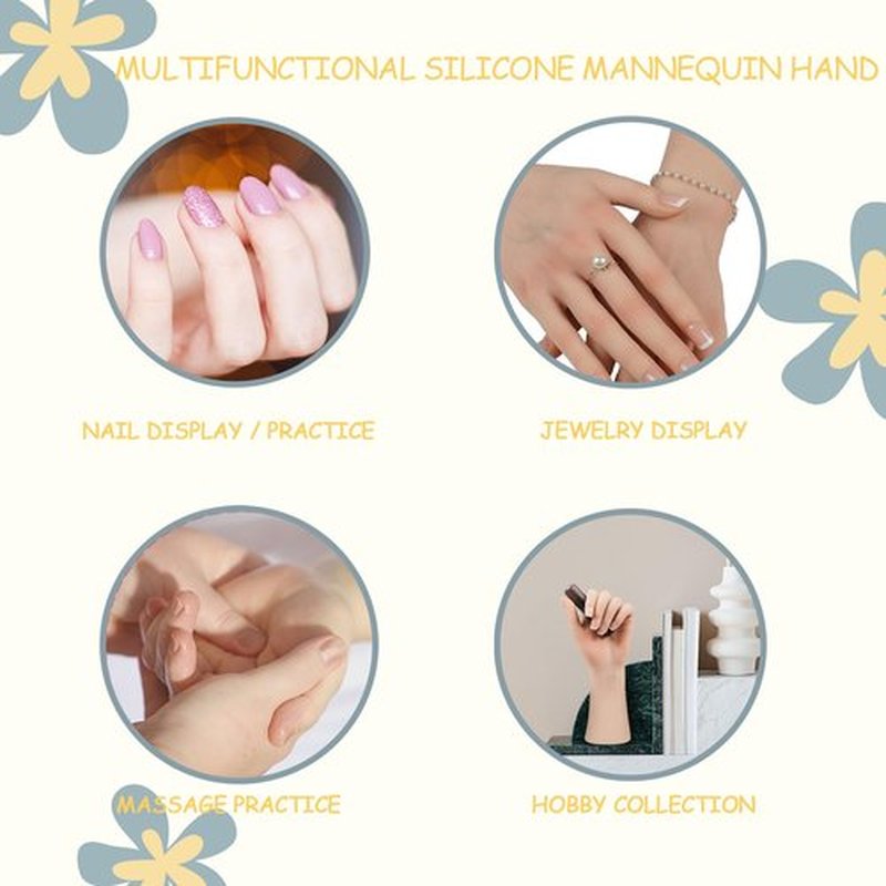 CUAIBB Realistic Female Silicone Hand Mannequin Hand Model Fake Hand with Skeleton for Manicurist Reusable Acrylic Nails Art Practice Jewelry Display - White Left Hand