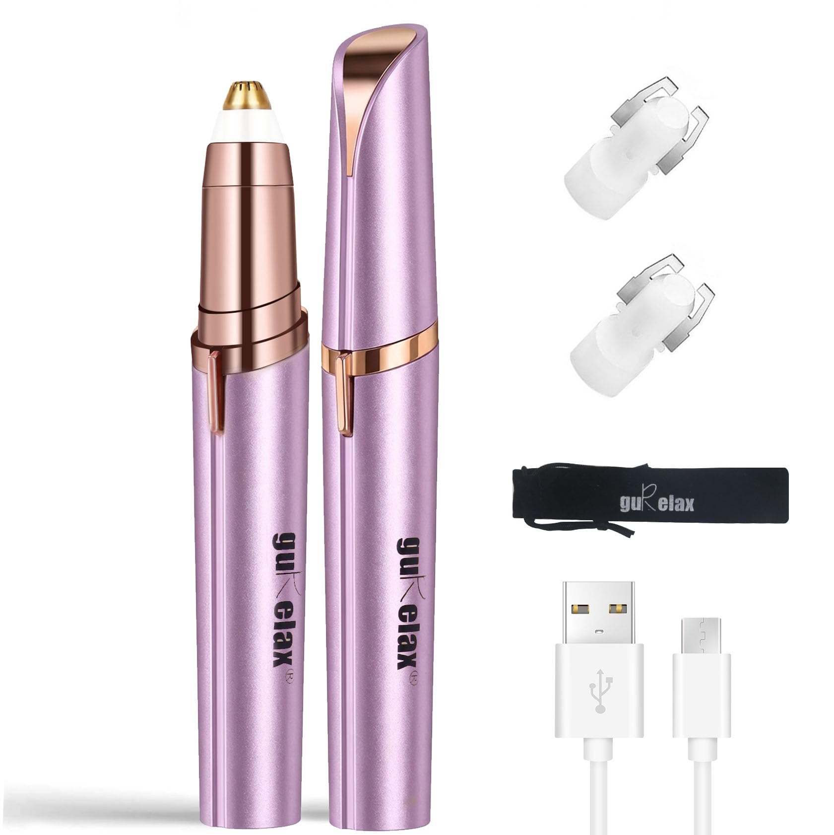 gurelax Eyebrow Trimmer for Women,Electric Eyebrow Hair Remover, Painless Brow Razor Shaper with LED Light, USB Rechargeable, Eye Brow and Face Epilator
