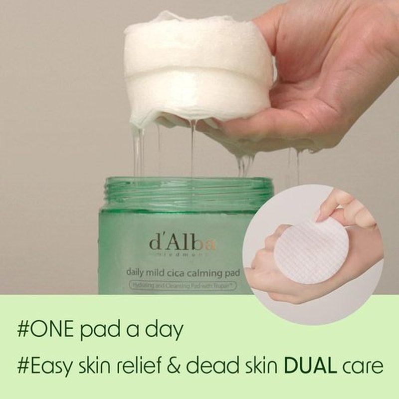 d'alba Piedmont Daily Mild Cica Calming Pad, Calming and Soothing Pads, Gentle Exfoliation