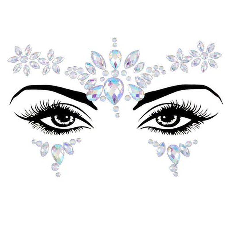 Blindery Rhinestone Mermaid Cross Chest Gem Crystal Eyes Face Stickers Jewels Body Rave Festival Party Face Jewelry for Women and Girls 2PCS
