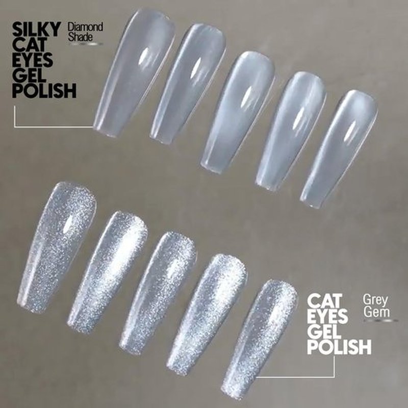 GELPARTY 2x15ml 9D Cat Eye Gel Polish Set – Magnetic Silver & Grey Diamond UV/LED Soak-Off Nail Gel, Multi-Dimensional Galaxy Effect, Long-Lasting, HEMA-Free Nail Polish for Salon & DIY Art