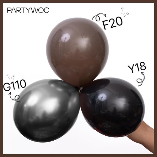 PartyWoo Dark Brown Balloons - 100pcs Boho Coffee Neutral Fall Arch Kit | 5-18 Inch Sizes for Celebrations
