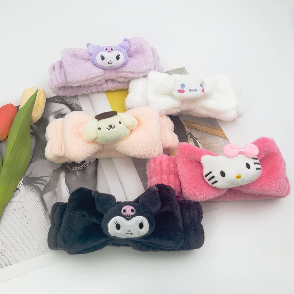 Saileg Kawaii Cartoon Headband, Cute Anime Spa Band for Women face Washing Makeup Skincare, Soft Microfiber Coral Shower Fluffy Towel Hairband for Girls (KT)