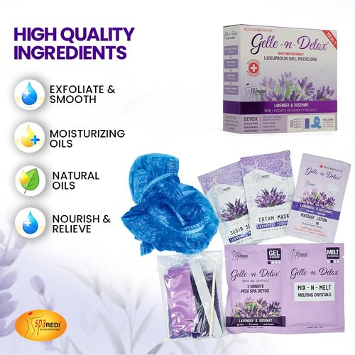 SPA REDI Gelle-n-Detox Lavender and Rosemary Luxurious Jelly Pedicure Kit - Professional Pedicure Foot Care, Cooling and Refreshing, Complete Foot Care - ICY Mint - 10 in 1 Bundle