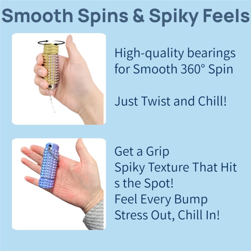 ZyCooom Stim Fidgets Tool for Anxiety Little Ouchies Pain Pocket Fidget Toys Adults Spiky Design for Stress Anxiety Focus Relief, Rotating Keychain, Novelty Gift for Friends/Coworkers- Rainbow