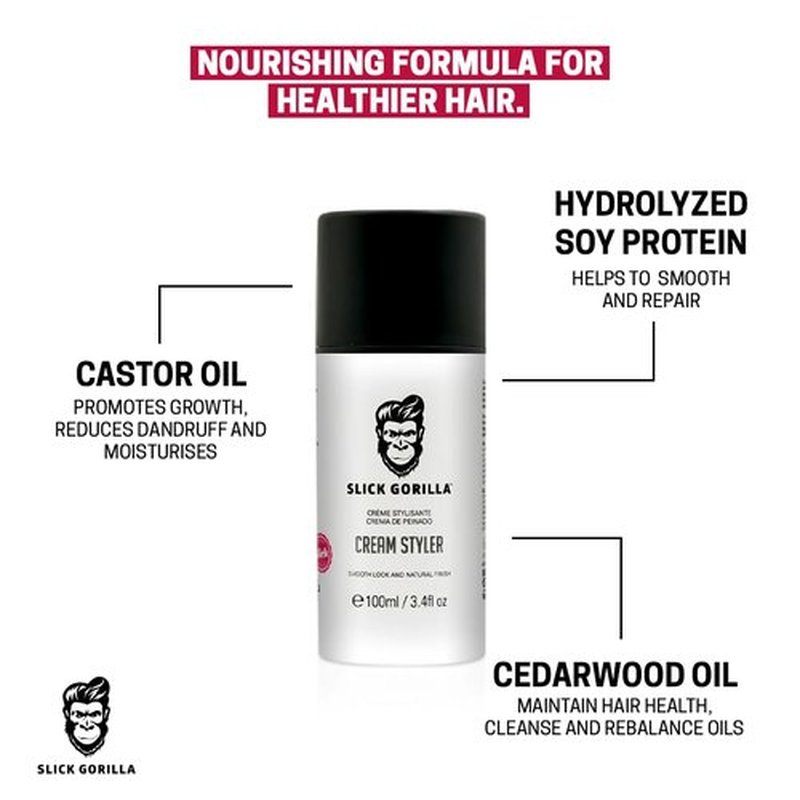 Slick Gorilla Hair Styling Cream - Light Flexible Hold & Frizz Control | 3.38 fl oz (100ml)