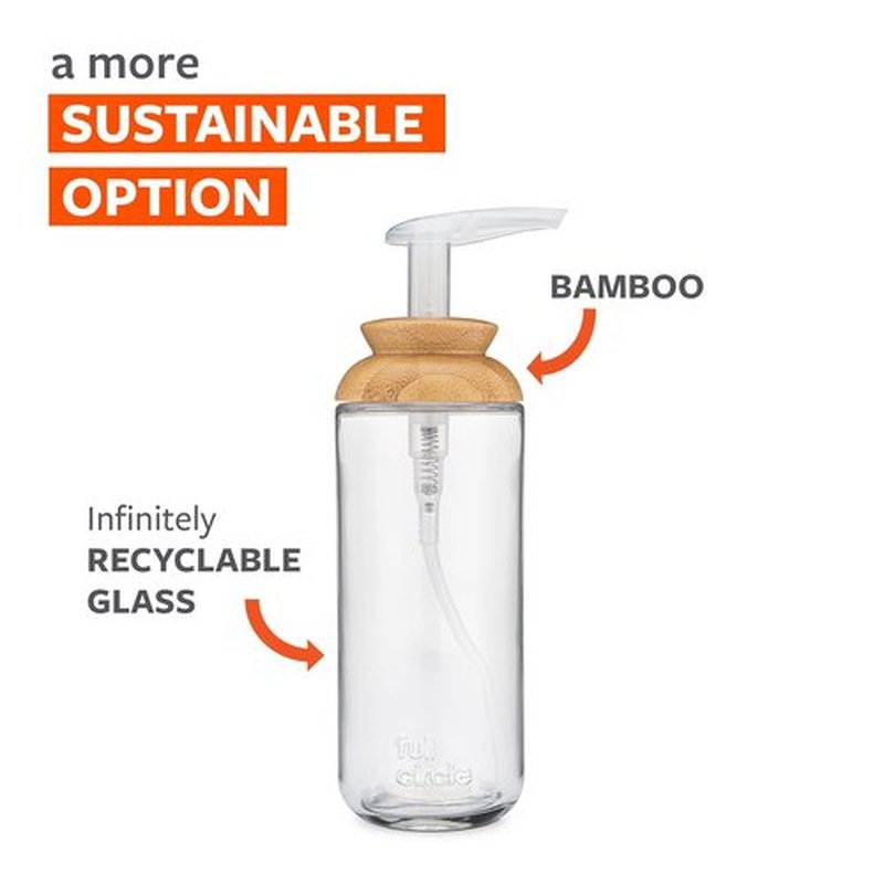 Full Circle Soap Opera Recycled Glass Soap & Lotion Dispenser - 12-Ounce Clear with Bamboo Lid