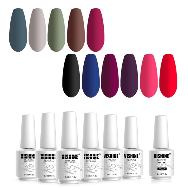 Vishine Gel Nail Polish Set - 12 Colors Gel Polish Kit Nail Gel Polish Set, Soak Off UV LED Matte Top Coat 8ml Each Bottle Gel Nail Art