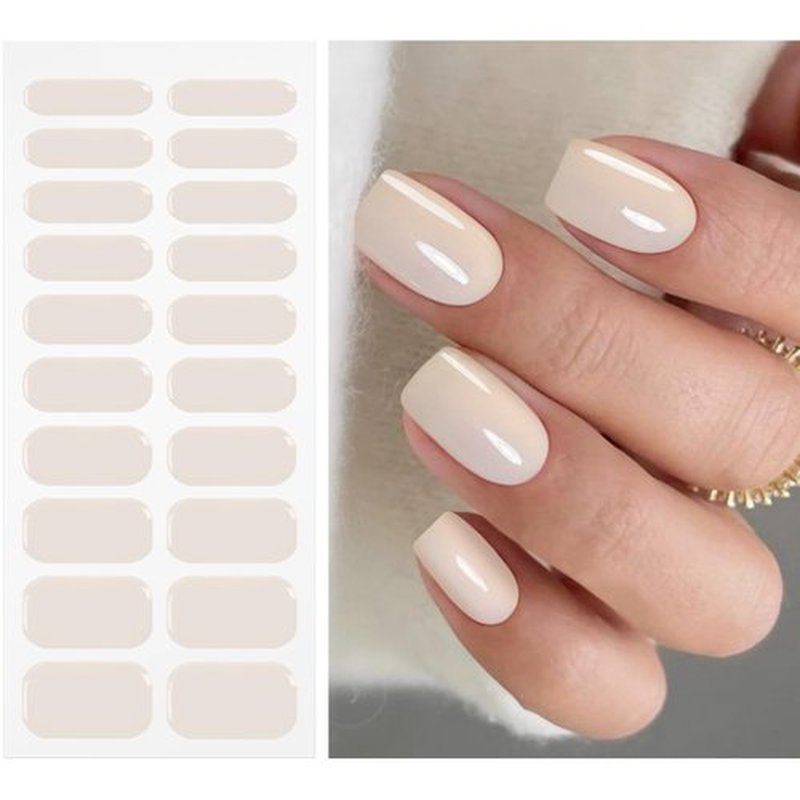 JMEOWIO Gel Nail Stickers Cream Brown Semi Cured Gel Nail Strips Wraps UV/LED Nail Supplies Nail Art Design Decoration Accessories
