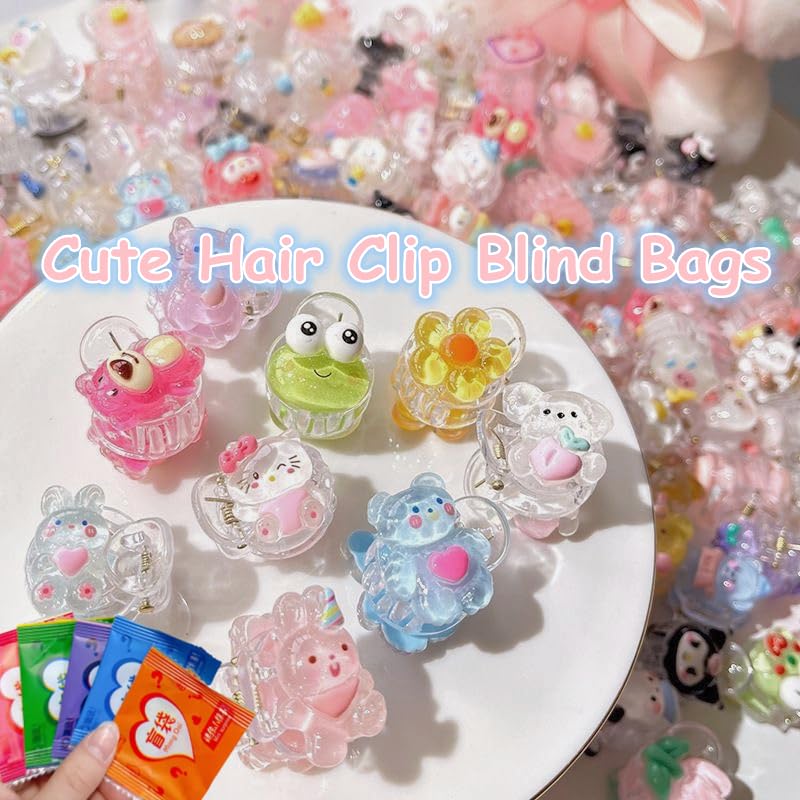 Wnqou 30PCS Cute Hair Clip Blind Bags, Random Cartoon Animal Fruit Mini Hair Claws Surprise Blind Box, Cute Daily Styling Hair Clip, Adorable Hair Accessories for Girls Kids ﻿ ﻿