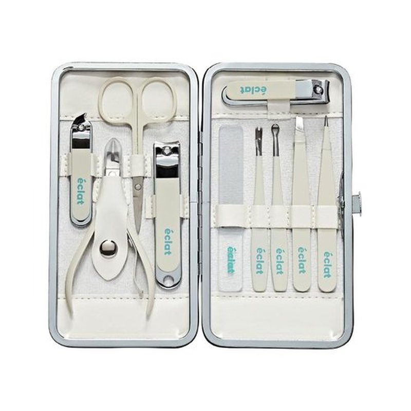 Éclat Manicure Pedicure Kit for Men & Women, 10Pcs Finger & Toe Nail Care Tools Includes Nail Clipper Cutter, Tweezer, File, Cuticle Pusher, Personal Care Professional Grooming Set With Travel Case