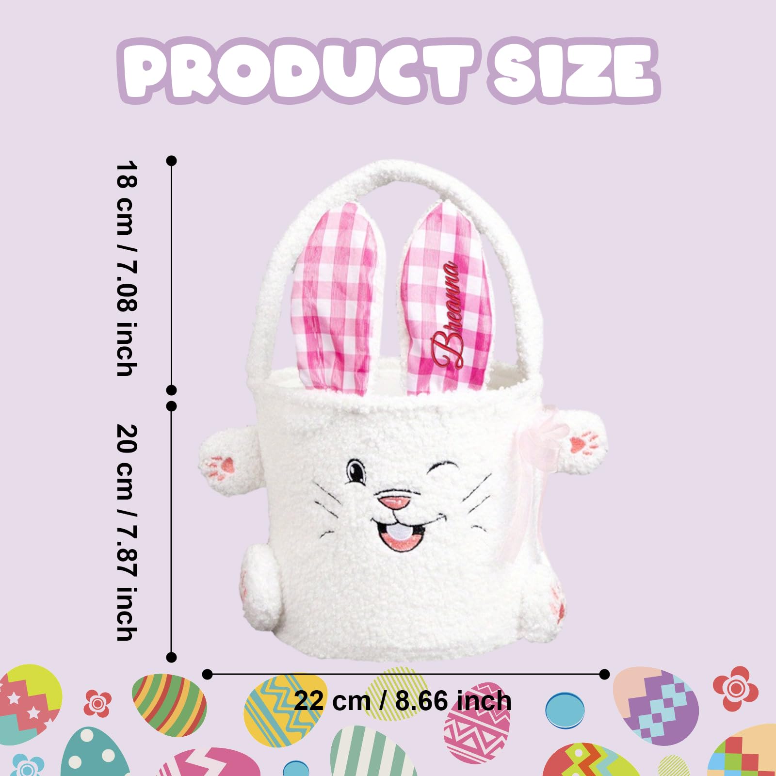 Personalized Easter Bunny Baskets - Custom Easter Basket with Embroidered Name, Fillable Easter Basket for Egg Hunts, Holiday Celebrations & Party Favors