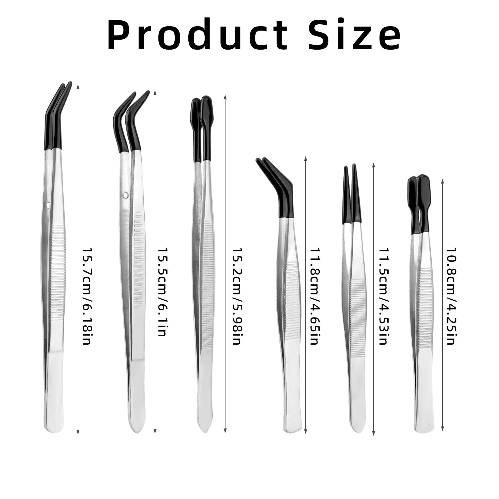 6pcs Rubber Tip Tweezers, Long Tweezers Bent Pointed Tipped Hobby Tweezer for Crafts Jewelry Making Plastic Silicone Sticker Seed Stamp Collecting Entomology Mosaic Ear Nail Supplies