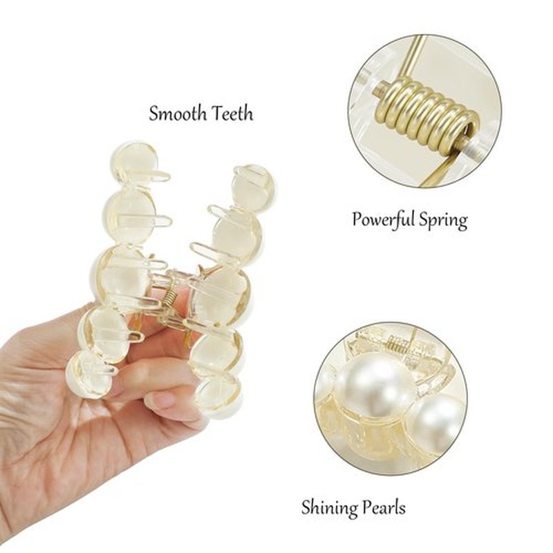 CWJCYTNSN 6 PCS Hair Clips for Women Large Hair Claw Clips for Thin Thick Curly Hair Styling Pearl Jaw Clips Strong Hold Nonslip Fashion Hair Accessories for Bridal Wedding