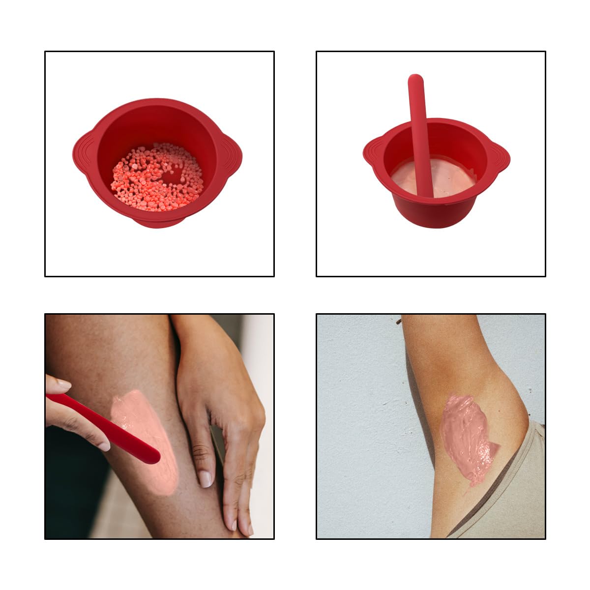 Silicone Wax Bowl with Replacement Liner for Hair Removal, Non-Stick Wax Pot with Spatula Sticks (Red)