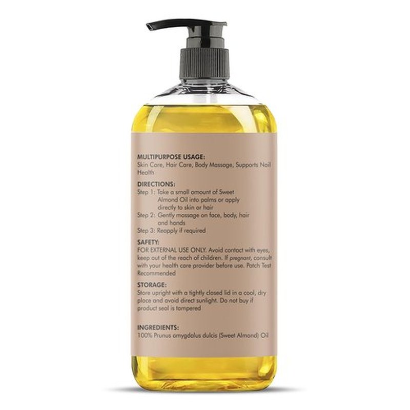 Majestic Pure Sweet Almond Oil 8 Fl Oz - 100% Pure and Natural- Cold Pressed & Hexane Free Natural Hair Growth Oil for Eyelashes, Eyebrows, Skin, Body, Face, Nails & Scalp