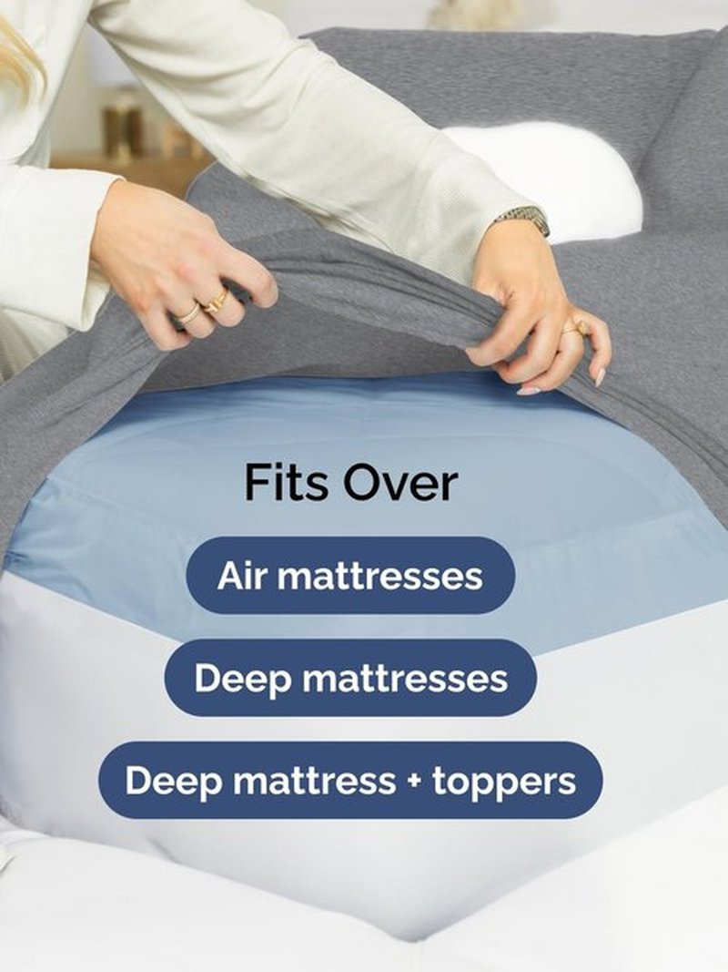 Skiennix Extra Deep Full Sheet Set - 6-Piece Breathable Cooling Bedding - Soft, Wrinkle-Free, Heathered Grey